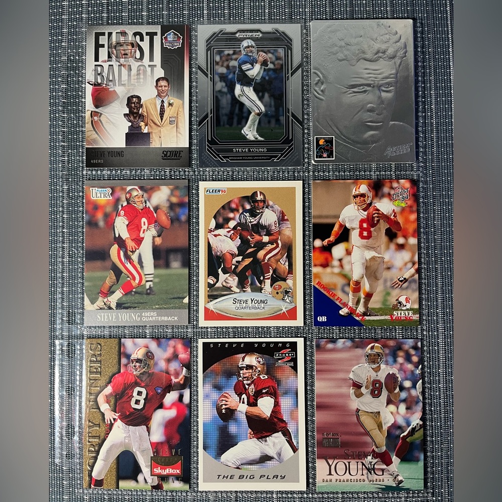 🏈 Steve Young NFL National Football League Sports Trading Cards, Qty 9, Lot #2